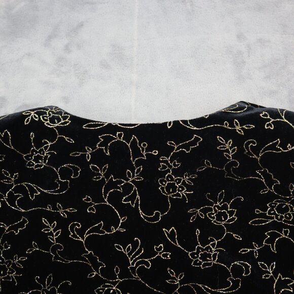 JBS Shirt Womens XL Black Long Sleeve VNeck Floral Shoulder Pads Button Blouse - Picture 15 of 16